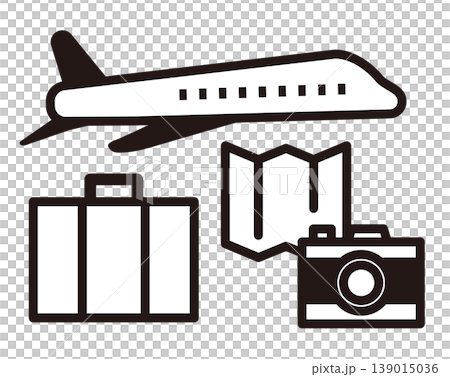 旅遊主題的簡約線條藝術圖示（圖像插圖，代表入境旅遊、旅行、發展策略、假期和休閒） 139015036