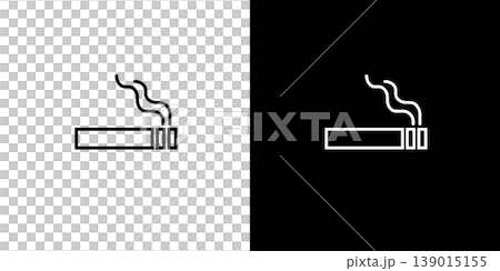 香煙的線條圖示。一組黑白線條組成的單色向量插圖。 139015155