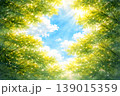 新緑と青空をイメージした抽象水彩背景　やさしいグリーンと光の余白デザイン 139015359