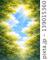 新緑と青空をイメージした抽象水彩背景　やさしいグリーンと光の余白デザイン 139015360