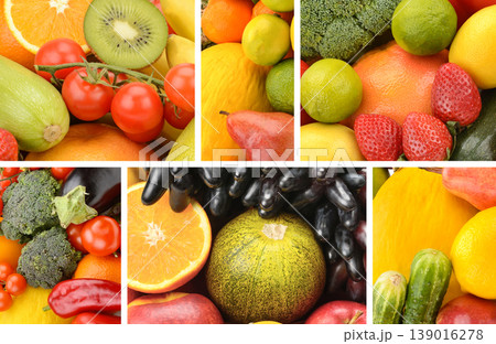 Healthy Food Collage of Fresh Fruits and Vegetables 139016278