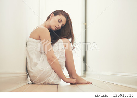 Relax, woman and home with fashion, floor and peace with style, clothes and calm in a hallway. Person on the ground, model and girl with beauty, eyes closed and ideas with thinking and apartment Relax, woman and home with fashion, floor and peace with style, clothes and calm in a hallway. Person on the ground, model and girl with beauty, eyes closed and ideas with thinking and apartment 139016310