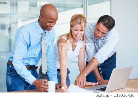 Business people, teamwork and documents or laptop for budget planning, financial report or audit review in an office. Professional manager, boss and group with paperwork, computer or taxes management Business people, teamwork and documents or laptop for budget planning, financial report or audit review in an office. Professional manager, boss and group with paperwork, computer or taxes management 139016430
