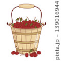Wooden Vintage Bucket With Red Sour Cherry. Rustic Fresh Summer Harvest. Eco Friendly Organic Food Fruit. Vector Illustration. Countryside Lifestyle, Garden Foraging. Home Comfort. 139016944
