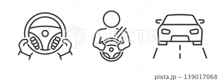 Drive Icons. Driver, Car, Steering Wheel Icon. Vector symbols. 139017068
