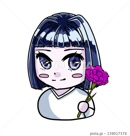 カーネーションを持つブルベ冬のちびキャラ女の子のカラーイラスト 139017378