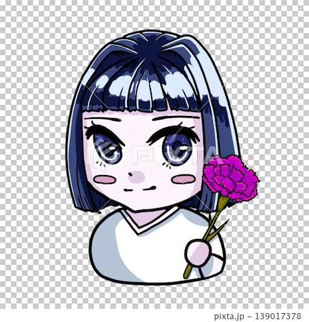 一幅彩色插圖,描繪了一個膚色清冷、略帶冬日氣息的Q版少女,她手捧一朵康乃馨。 一幅彩色插圖,描繪了一個膚色清冷、略帶冬日氣息的Q版少女,她手捧一朵康乃馨。 139017378