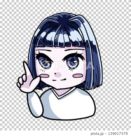 一幅彩色插圖,描繪了一個Q版少女,她有著冷峻的冬日膚色,正用手指著什麼。 一幅彩色插圖,描繪了一個Q版少女,她有著冷峻的冬日膚色,正用手指著什麼。 139017379