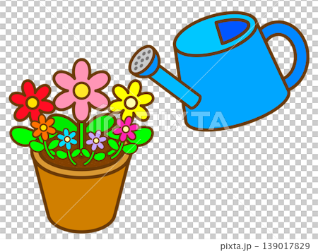 Illustration material 2 of watering potted flowers with a watering can 139017829