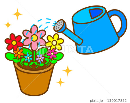 ジョウロで鉢植えのお花に水やりするイラスト素材3 139017832
