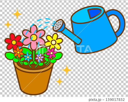 ジョウロで鉢植えのお花に水やりするイラスト素材3 139017832