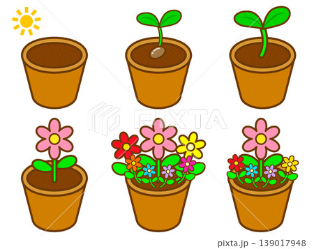 鉢植えと植物とお花のイラスト素材セット 鉢植えと植物とお花のイラスト素材セット 139017948