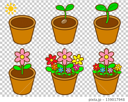鉢植えと植物とお花のイラスト素材セット 鉢植えと植物とお花のイラスト素材セット 139017948