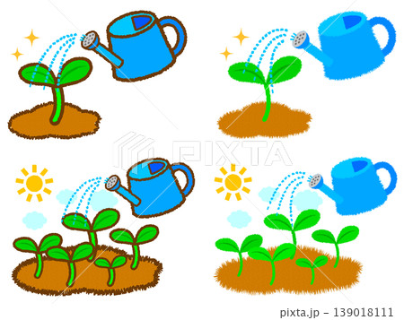 植物の栽培とジョウロのイラスト素材セット 139018111