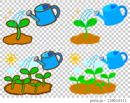 一套植物栽培和澆水壺的插圖。 139018111