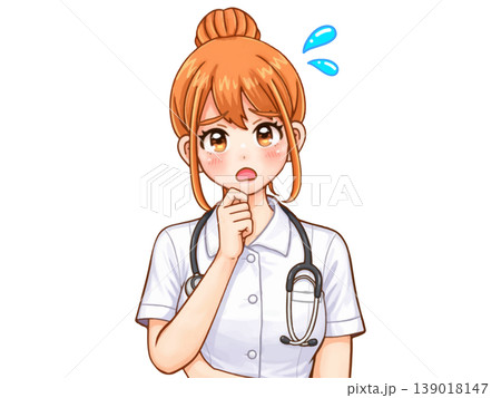 悩む白衣の看護師女性のアニメ系イラスト素材 悩む白衣の看護師女性のアニメ系イラスト素材 139018147