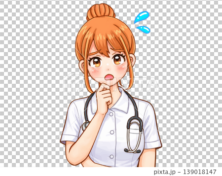 悩む白衣の看護師女性のアニメ系イラスト素材 悩む白衣の看護師女性のアニメ系イラスト素材 139018147