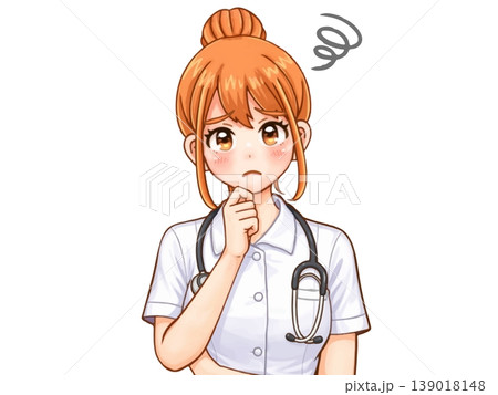 悩む白衣の看護師女性のアニメ系イラスト素材2 悩む白衣の看護師女性のアニメ系イラスト素材2 139018148