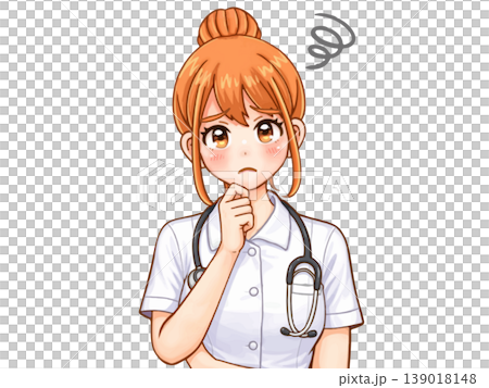 悩む白衣の看護師女性のアニメ系イラスト素材2 悩む白衣の看護師女性のアニメ系イラスト素材2 139018148