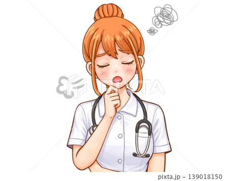 悩む白衣の看護師女性のアニメ系イラスト素材4 悩む白衣の看護師女性のアニメ系イラスト素材4 139018150