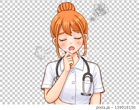 悩む白衣の看護師女性のアニメ系イラスト素材4 悩む白衣の看護師女性のアニメ系イラスト素材4 139018150