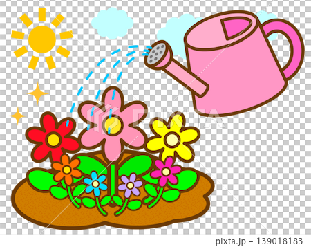 お花に水やりするジョウロのイラスト素材 139018183
