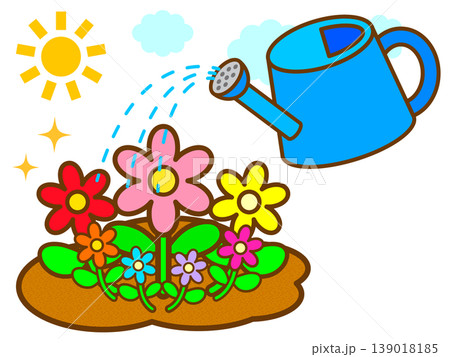 お花に水やりするジョウロのイラスト素材3 お花に水やりするジョウロのイラスト素材3 139018185