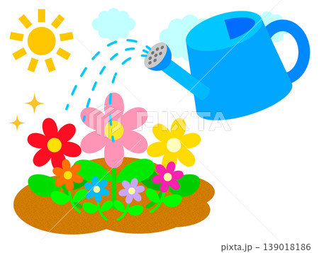 お花に水やりするジョウロのイラスト素材4 139018186