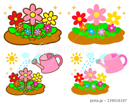 お花に水やりするイラスト素材セット2 お花に水やりするイラスト素材セット2 139018187