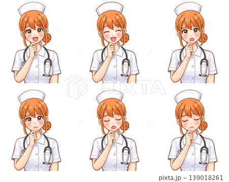 悩むナース女性のイラスト素材セット3 悩むナース女性のイラスト素材セット3 139018261