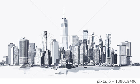 New york city skyline monochrome drawing illustration 139018406
