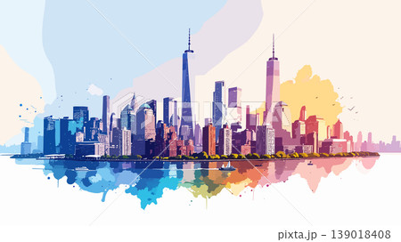 New york city skyline watercolor splash illustration New york city skyline watercolor splash illustration 139018408