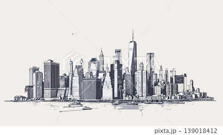 New york city skyline drawing with sailboats 139018412