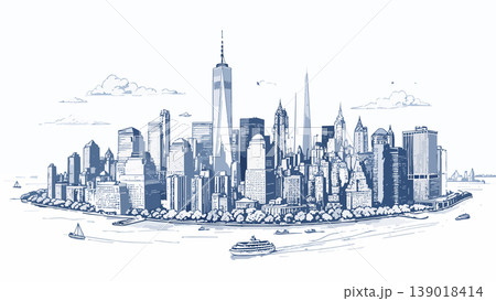 New york city lower manhattan blue line drawing 139018414