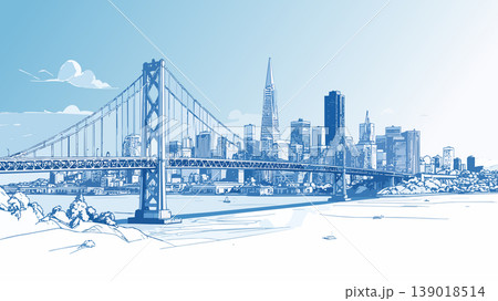 San francisco skyline with bay bridge drawing 139018514