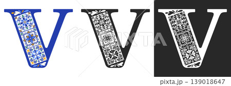 Capital Letter V With Mediterranean Tile Pattern 139018647