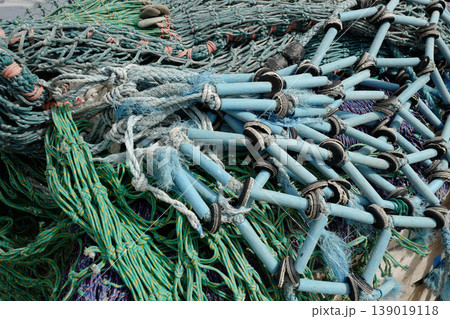 Studies of fishing nets on the south east coast of Cornwall, harbour-side in the sunshine Studies of fishing nets on the south east coast of Cornwall, harbour-side in the sunshine 139019118
