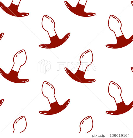 Red line pattern of a butt plug, adult sex toy, accessories for bdsm sex games, simple sketch style. Hand-drawn repeat for packaging Red line pattern of a butt plug, adult sex toy, accessories for bdsm sex games, simple sketch style. Hand-drawn repeat for packaging 139019164