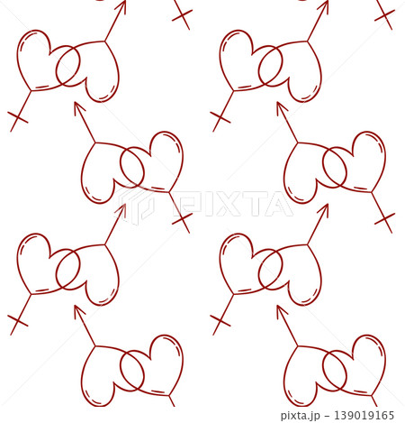 sex icon of a man and a woman in the shape of a heart, linear red pattern, Seamless design for romantic retail packaging sex icon of a man and a woman in the shape of a heart, linear red pattern, Seamless design for romantic retail packaging 139019165