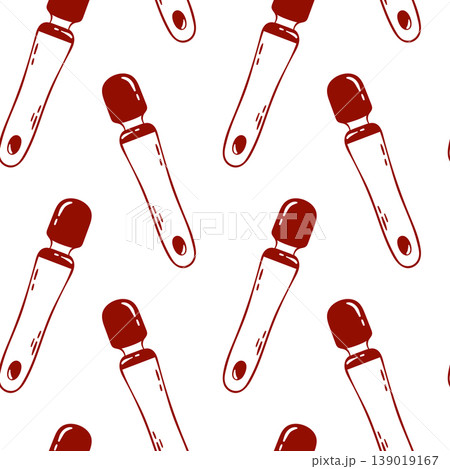 Hand-drawn red pattern of a vibrator massager, adult toys for sex games, Seamless vector design for sex store packaging Hand-drawn red pattern of a vibrator massager, adult toys for sex games, Seamless vector design for sex store packaging 139019167
