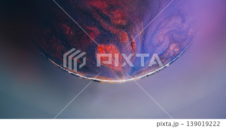 Ink splatter. Glitter flow. Defocused purple orange neon color creative shiny texture floating on abstract acrylic art background. Ink splatter. Glitter flow. Defocused purple orange neon color creative shiny texture floating on abstract acrylic art background. 139019222
