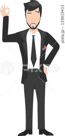 Illustration of a Man Wearing a Tuxedo Showing Ok Sign Illustration of a Man Wearing a Tuxedo Showing Ok Sign 139019413