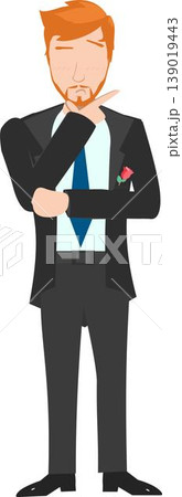Illustration of a Man With Brown Hair in a Tuxedo Thinking About Something Illustration of a Man With Brown Hair in a Tuxedo Thinking About Something 139019443