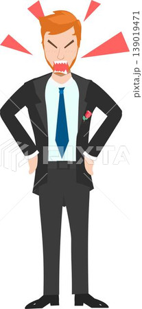 Illustration of a Businessman With Ginger Hair Wearing a Tuxedo With an Angry Expression. 139019471