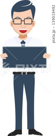 Illustration of a Man in a White Office Dress Holding a Blank Signboard on a White Background. Illustration of a Man in a White Office Dress Holding a Blank Signboard on a White Background. 139019492