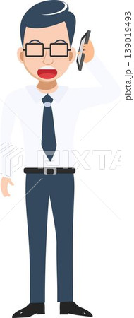 This is an Illustration of a Businessman in a White Office Dress in a Phone Call While Holding His Phone. 139019493