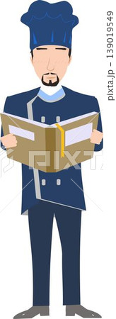 An Illustration of a Male Cook Engrossed in a Recipe Book While Learning An Illustration of a Male Cook Engrossed in a Recipe Book While Learning 139019549