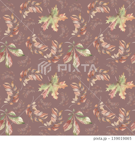 Vintage Autumn Botanicals Repeat background. Watercolor seamless pattern with autumn leaves and branches in neutral palette hand drawn isolated dark. Foliage repeat fall design. Autumn leaves print. Vintage Autumn Botanicals Repeat background. Watercolor seamless pattern with autumn leaves and branches in neutral palette hand drawn isolated dark. Foliage repeat fall design. Autumn leaves print. 139019865