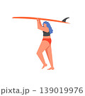 Girl with surfboard, vector flat style design illustration 139019976