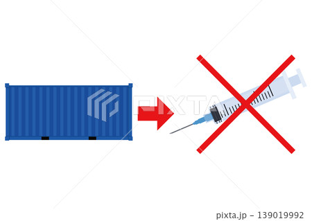 注射器とコンテナで表現する医療供給停止と物流問題のコンセプトイラスト 139019992